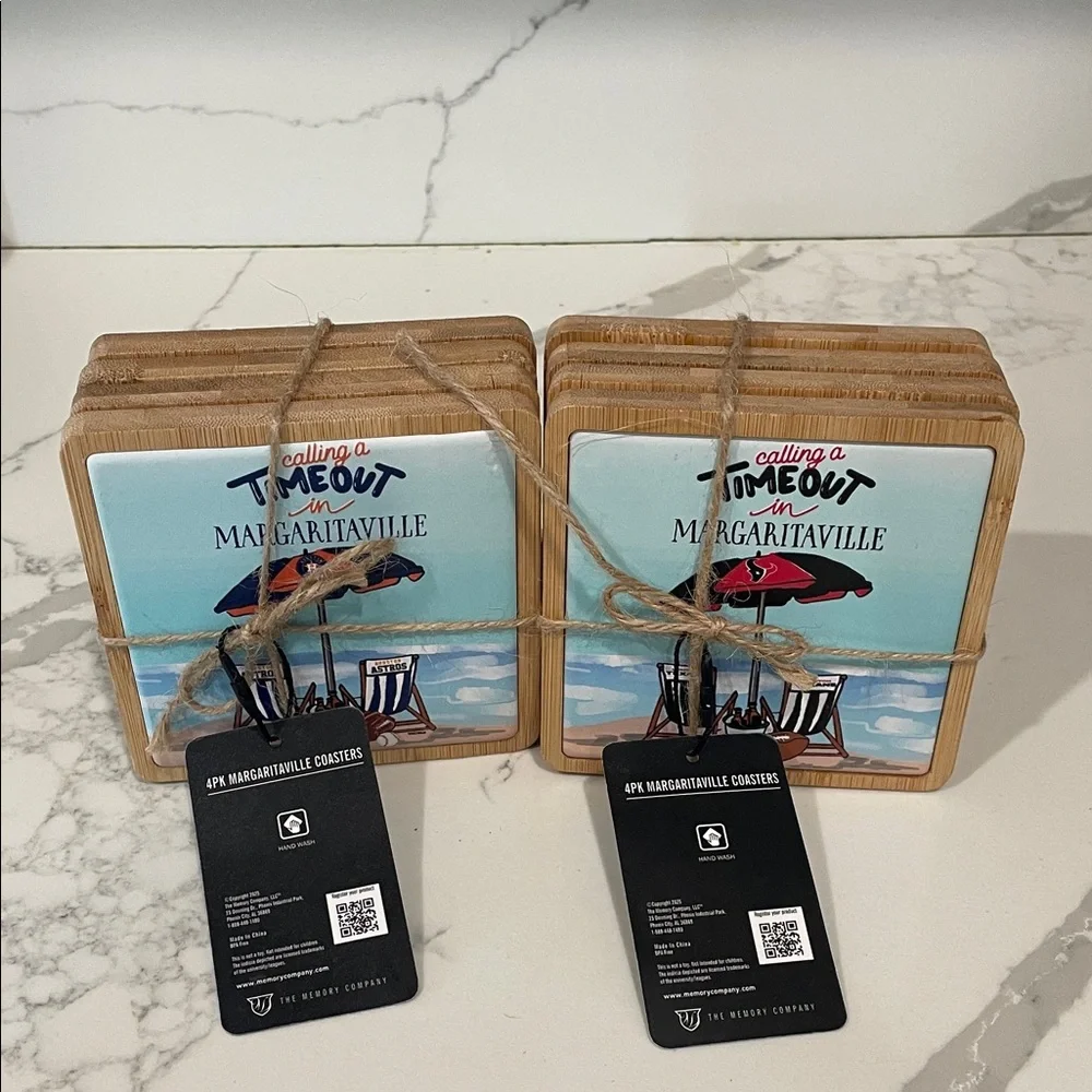 Margaritaville Coastal Umbrella Bamboo Coaster Sets- Houston Astros and Texans